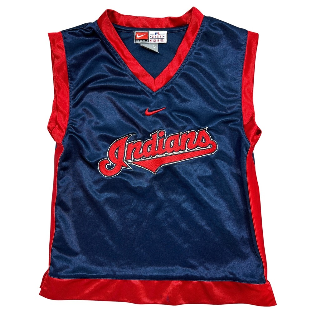 Nike Cleveland Indians Vtg Y2K Jersey Youth 5 Navy Red Sleeveless Embroidered
